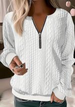 This Plus Size Autumn Solid Color Long Sleeve Zipper v-Neck Loose Top Women's Clothing Made Of Comfortable And Elastic Fabric. It Is Wholesale Sexy Plus Size Tops For Women. With The Gradual Rise Of Feminist Awareness