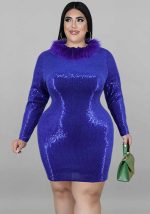 This Plus Size Autumn Women's Fur Collar Velvet Bottom Embroidered Sequin Dress Made Of Soft And Elastic Fabric. Global Lover Wholesale Plus Size Dresses And Hope Curvy Ladies Find Here a Warm And Exciting Place To Shop Affordable Curvy Dresses Online - Plus Size Casual