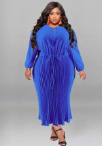 This Plus Size Autumn Women's Zipper Round Neck Long Sleeve Pleated Dress Made Of Soft And Elastic Fabric. Global Lover Wholesale Plus Size Dresses And Hope Curvy Ladies Find Here a Warm And Exciting Place To Shop Affordable Curvy Dresses Online - Plus Size Casual