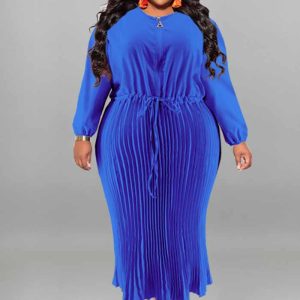 This Plus Size Autumn Women's Zipper Round Neck Long Sleeve Pleated Dress Made Of Soft And Elastic Fabric. Global Lover Wholesale Plus Size Dresses And Hope Curvy Ladies Find Here a Warm And Exciting Place To Shop Affordable Curvy Dresses Online - Plus Size Casual