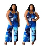 Este Plus Size Bodycon Low Neck Tie Dye Print Sling Wide Leg Jumpsuit Design Made Of High Quality Polyster And Spandex Material. Es elástico