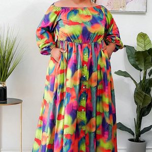 This Plus Size Dress Chic Print Fashion Button Loose Long Sleeve Dress Made Of Soft And Elastic Fabric. Global Lover Wholesale Plus Size Dresses And Hope Curvy Ladies Find Here a Warm And Exciting Place To Shop Affordable Curvy Dresses Online - Plus Size Casual