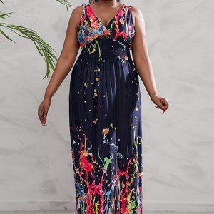 This Plus Size Dress Low Back Deep v Neck Retro Paisley Plus Size Long Dress Made Of Soft And Elastic Fabric. Global Lover Wholesale Plus Size Dresses And Hope Curvy Ladies Find Here a Warm And Exciting Place To Shop Affordable Curvy Dresses Online - Plus Size Casual