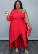 This Plus Size Dress Solid Color Slash Shoulder Long Sleeve Irregular Hem Loose Maxi Dress Design And Made Of Comfortable And Elastic Fabric. Wholesale Plus Size Two Piece Sets Is a Must-Have Item For Curvy Ladies. Two Piece Sets Can Either Be Worn Together Or Individually