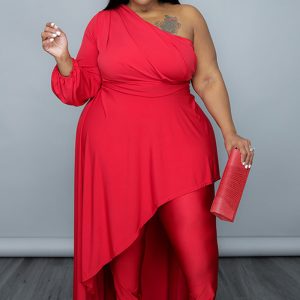 This Plus Size Dress Solid Color Slash Shoulder Long Sleeve Irregular Hem Loose Maxi Dress Design And Made Of Comfortable And Elastic Fabric. Wholesale Plus Size Two Piece Sets Is a Must-Have Item For Curvy Ladies. Two Piece Sets Can Either Be Worn Together Or Individually