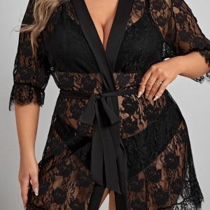 This Plus Size Erotic Lingerie Flower Lace Mesh Night Robe Made Of Durable And Elastic Material. Women¡¯s Plus Size Wholesale Lingerie At Global Lover Pay More Attention To The Novelty And Uniqueness Of Styles. We Offer Huge Selections Of Sexy Plus Size Lingerie Xl