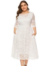 This Plus Size Evening Dress Mid Length Cutout Lace Pocket Dress Made Of Soft And Elastic Fabric. Global Lover Wholesale Plus Size Dresses And Hope Curvy Ladies Find Here a Warm And Exciting Place To Shop Affordable Curvy Dresses Online - Plus Size Casual