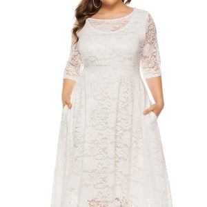 This Plus Size Evening Dress Mid Length Cutout Lace Pocket Dress Made Of Soft And Elastic Fabric. Global Lover Wholesale Plus Size Dresses And Hope Curvy Ladies Find Here a Warm And Exciting Place To Shop Affordable Curvy Dresses Online - Plus Size Casual