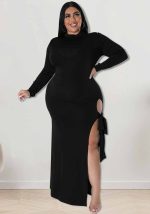 This Plus Size Fall Women Long Sleeve Slit Tie Maxi Dress Made Of Soft And Elastic Fabric. Global Lover Wholesale Plus Size Dresses And Hope Curvy Ladies Find Here a Warm And Exciting Place To Shop Affordable Curvy Dresses Online - Plus Size Casual