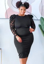 This Plus Size Fall Women's Round Neck Long Sleeve Mesh Cutout Slim Bodycon Dress Made Of Soft And Elastic Fabric. Global Lover Wholesale Plus Size Dresses And Hope Curvy Ladies Find Here a Warm And Exciting Place To Shop Affordable Curvy Dresses Online - Plus Size Casual