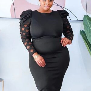 This Plus Size Fall Women's Round Neck Long Sleeve Mesh Cutout Slim Bodycon Dress Made Of Soft And Elastic Fabric. Global Lover Wholesale Plus Size Dresses And Hope Curvy Ladies Find Here a Warm And Exciting Place To Shop Affordable Curvy Dresses Online - Plus Size Casual