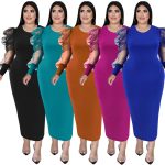 This Plus Size Fall Women's Round Neck Ruched Mesh Long Sleeve Solid Color Long Dress Made Of Soft And Elastic Fabric. Global Lover Wholesale Plus Size Dresses And Hope Curvy Ladies Find Here a Warm And Exciting Place To Shop Affordable Curvy Dresses Online - Plus Size Casual