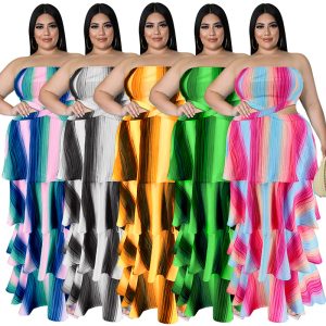 This Plus Size Fall Women's Strapless Stripe Print Swing Layer Maxi Dress Made Of Soft And Elastic Fabric. Global Lover Wholesale Plus Size Dresses And Hope Curvy Ladies Find Here a Warm And Exciting Place To Shop Affordable Curvy Dresses Online - Plus Size Casual