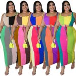 This Plus Size Fall Women's Colorblock Sleeveless Tank Top Long Skirt Two Piece Set Design And Made Of Comfortable And Elastic Fabric. Wholesale Plus Size Two Piece Sets Is a Must-Have Item For Curvy Ladies. Two Piece Sets Can Either Be Worn Together Or Individually