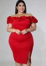 This Plus Size Fashion Party Gathering Off Shoulder Dress Chic Career Solid Dress Made Of Soft And Elastic Fabric. Global Lover Wholesale Plus Size Dresses And Hope Curvy Ladies Find Here a Warm And Exciting Place To Shop Affordable Curvy Dresses Online - Plus Size Casual