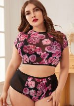 This Plus Size Floral Print See Through Mesh Crop Top + Panty Set Made Of Durable And Elastic Material. Women¡¯s Plus Size Wholesale Lingerie At Global Lover Pay More Attention To The Novelty And Uniqueness Of Styles. We Offer Huge Selections Of Sexy Plus Size Lingerie Xl