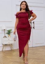 This Plus Size Formal Party Evening Dress Off Shoulder Strapless Irregular Sexy Slim Feather Dress Made Of Soft And Elastic Fabric. Global Lover Wholesale Plus Size Dresses And Hope Curvy Ladies Find Here a Warm And Exciting Place To Shop Affordable Curvy Dresses Online - Plus Size Casual