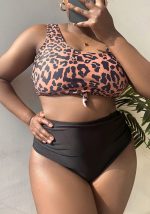 This Plus Size High Waist Leopard Sexy Two Pieces Bikini Swimsuit Is Made Of Good Quality Lycra And Spandex Fabric