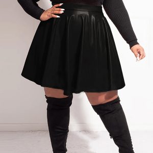 This Plus Size High Waist Slim a-Line Pleated Pu Leather Skirt Design Made Of Durable And Stretchy Material. It Is a Must-Have Item For Your Closet. Global Lover Offer a Rich Selection Of Wholesale Plus Size Bottoms. You Will Find Wide Range Fabric