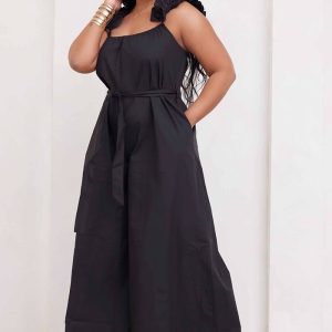 This Plus Size Lace Strap Back Cutout Solid Plus Size Cool Silk Loose Fit Jumpsuit Design Made Of High Quality Polyster And Spandex Material. It Is Stretchy