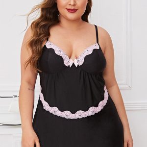 This Plus Size Lace Trim Black Night Dress Made Of Durable And Elastic Material. Women¡¯s Plus Size Wholesale Lingerie At Global Lover Pay More Attention To The Novelty And Uniqueness Of Styles. We Offer Huge Selections Of Sexy Plus Size Lingerie Xl