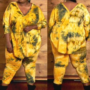 This Plus Size Ladies Casual Fashion Tie Dye Long Sleeve v Neck Plus Size Two Piece Pants Set Design And Made Of Comfortable And Elastic Fabric. Wholesale Plus Size Two Piece Sets Is a Must-Have Item For Curvy Ladies. Two Piece Sets Can Either Be Worn Together Or Individually