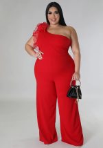 This Plus Size Ladies One Shoulder Mesh Wide Leg Pants Design Made Of High Quality Polyster And Spandex Material. It Is Stretchy