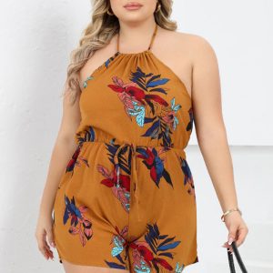 Este Plus Size Ladies Print Jumpsuit Design Hecho De Poliester De Alta Calidad Y Material De Spandex. Es elástico