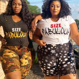 This Plus Size Ladies Summer Short Sleeve Positioning Print Ripped Fashion t-Shirt Set Design And Made Of Comfortable And Elastic Fabric. Wholesale Plus Size Two Piece Sets Is a Must-Have Item For Curvy Ladies. Two Piece Sets Can Either Be Worn Together Or Individually