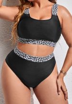 This Plus Size Leopard Patchwork Bikini Two-Piece Set Is Made Of Good Quality Lycra And Spandex Fabric