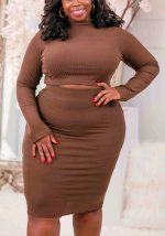 This Plus Size Long Sleeve Round Neck Tight Fitting Plus Size Two-Piece Skirt Set Design And Made Of Comfortable And Elastic Fabric. Wholesale Plus Size Two Piece Sets Is a Must-Have Item For Curvy Ladies. Two Piece Sets Can Either Be Worn Together Or Individually