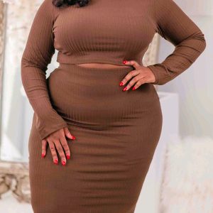 This Plus Size Long Sleeve Round Neck Tight Fitting Plus Size Two-Piece Skirt Set Design And Made Of Comfortable And Elastic Fabric. Wholesale Plus Size Two Piece Sets Is a Must-Have Item For Curvy Ladies. Two Piece Sets Can Either Be Worn Together Or Individually