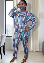 This Plus Size Loose Fashion Casual Tie Dye Print Two Piece Pants Set With Face Mask Design And Made Of Comfortable And Elastic Fabric. Wholesale Plus Size Two Piece Sets Is a Must-Have Item For Curvy Ladies. Two Piece Sets Can Either Be Worn Together Or Individually