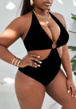 This Plus Size Multicolor Ring Print Halter Neck Sexy One Piece Swimsuit Is Made Of Good Quality Lycra And Spandex Fabric