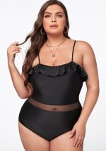 This Plus Size One-Piece Solid Strap Ruffle Low Back Sexy Bikini Swimsuit Is Made Of Good Quality Lycra And Spandex Fabric