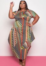 This Plus Size Print Short Sleeve Irregular Long Dress Made Of Soft And Elastic Fabric. Global Lover Wholesale Plus Size Dresses And Hope Curvy Ladies Find Here a Warm And Exciting Place To Shop Affordable Curvy Dresses Online - Plus Size Casual