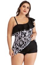 This Plus Size Print Swimsuit Slim Fit Square Leg Halter Neck Lace Up Sexy Swimwear Is Made Of Good Quality Lycra And Spandex Fabric