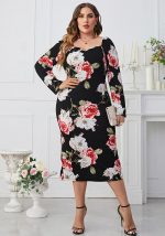 This Plus Size Printed Square Neck Slim Waist Bodycon Long Sleeve Dress Made Of Soft And Elastic Fabric. Global Lover Wholesale Plus Size Dresses And Hope Curvy Ladies Find Here a Warm And Exciting Place To Shop Affordable Curvy Dresses Online - Plus Size Casual