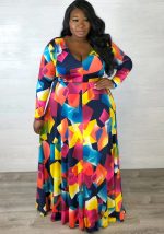 This Plus Size Printed v-Neck Dress With Belt Made Of Soft And Elastic Fabric. Global Lover Wholesale Plus Size Dresses And Hope Curvy Ladies Find Here a Warm And Exciting Place To Shop Affordable Curvy Dresses Online - Plus Size Casual