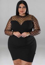 This Plus Size Sexy Mesh Patchwork Long Sleeve Bodycon Nightclub Women's Dress Made Of Soft And Elastic Fabric. Global Lover Wholesale Plus Size Dresses And Hope Curvy Ladies Find Here a Warm And Exciting Place To Shop Affordable Curvy Dresses Online - Plus Size Casual