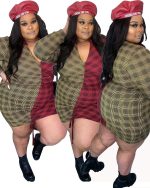 This Plus Size Sexy Polo Neck Deep v Chest Patchwork Contrast Pleated Rope Dress Made Of Soft And Elastic Fabric. Global Lover Wholesale Plus Size Dresses And Hope Curvy Ladies Find Here a Warm And Exciting Place To Shop Affordable Curvy Dresses Online - Plus Size Casual