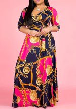 This Plus Size Sexy Printed Wrap v-Neck Maxi Dress Made Of Soft And Elastic Fabric. Global Lover Wholesale Plus Size Dresses And Hope Curvy Ladies Find Here a Warm And Exciting Place To Shop Affordable Curvy Dresses Online - Plus Size Casual