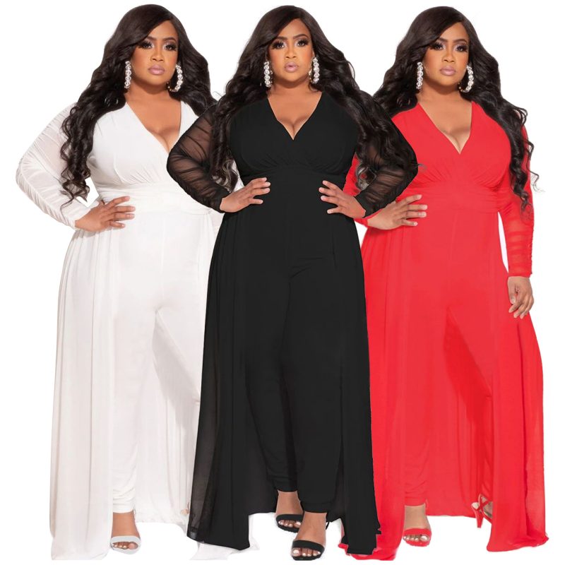 This Plus Size Sexy v-Neck Patchwork Long Sleeve Solid Color Suit Made Of Soft And Elastic Fabric. Global Lover Wholesale Plus Size Dresses And Hope Curvy Ladies Find Here a Warm And Exciting Place To Shop Affordable Curvy Dresses Online - Plus Size Casual