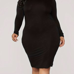 This Plus Size Solid Color Long Sleeve Bodycon Dress Made Of Soft And Elastic Fabric. Global Lover Wholesale Plus Size Dresses And Hope Curvy Ladies Find Here a Warm And Exciting Place To Shop Affordable Curvy Dresses Online - Plus Size Casual