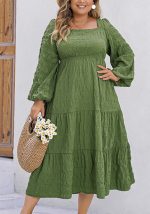 This Plus Size Solid Color Loose Square Neck Slim Fit Long Sleeve Dress For Women Made Of Soft And Elastic Fabric. Global Lover Wholesale Plus Size Dresses And Hope Curvy Ladies Find Here a Warm And Exciting Place To Shop Affordable Curvy Dresses Online - Plus Size Casual