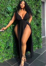 This Plus Size Solid Color Sexy Dress Slit Maxi Dress Made Of Soft And Elastic Fabric. Global Lover Wholesale Plus Size Dresses And Hope Curvy Ladies Find Here a Warm And Exciting Place To Shop Affordable Curvy Dresses Online - Plus Size Casual