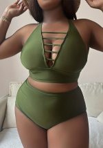 This Plus Size Solid Cutout Cross Strap Adjustable Low Back Bikini Is Made Of Good Quality Lycra And Spandex Fabric