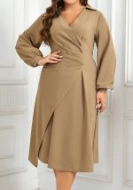 This Plus Size Spring And Autumn Slim Fit v-Neck Solid Color Chic Irregular Dress Made Of Soft And Elastic Fabric. Global Lover Wholesale Plus Size Dresses And Hope Curvy Ladies Find Here a Warm And Exciting Place To Shop Affordable Curvy Dresses Online - Plus Size Casual