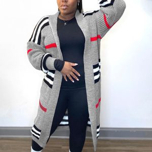 This Plus Size Striped Knitting Shirt Cardigan Sweater Made Of Comfortable And Soft Fabric. It Is a Must-Have Item For Curvy Ladies In Autumn And Winter. Global Lover Offer All Kinds Of Women¡¯s Plus Size Coat And Hope Curvy Ladies Find Here a Warm And Exciting Place To Shop - Wholesale Plus Size Jackets