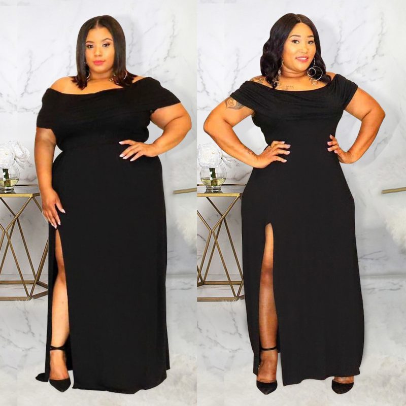 This Plus Size Summer Black Dress Chic Premium Off Shoulder Sexy Slit Dress Made Of Soft And Elastic Fabric. Global Lover Wholesale Plus Size Dresses And Hope Curvy Ladies Find Here a Warm And Exciting Place To Shop Affordable Curvy Dresses Online - Plus Size Casual